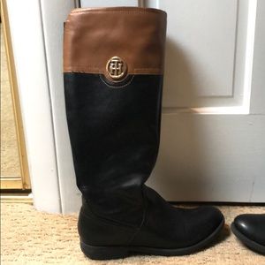 Tall Riding Boots Black and Tan - Wide Calf